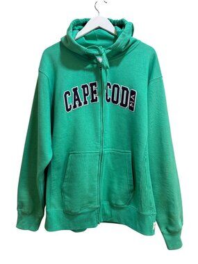 Iconic Coastal Prep Cuffys Cape Cod Green Full-Zip Hoodie Embroidered Applique L